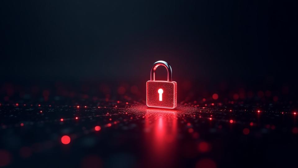 Concetto di sicurezza dei dati digitali con un lucchetto stilizzato sovrapposto a dati binari